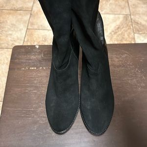 Black leather and suede slouch booties by brand “Black”